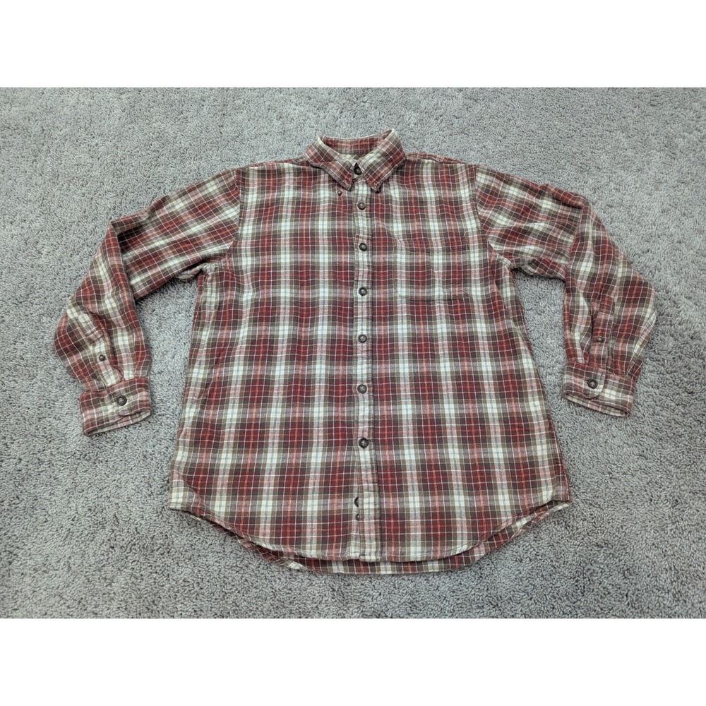 G.H. Bass Earth Button Up Shirt Mens Medium Long Sleeve Plaid Red Casual